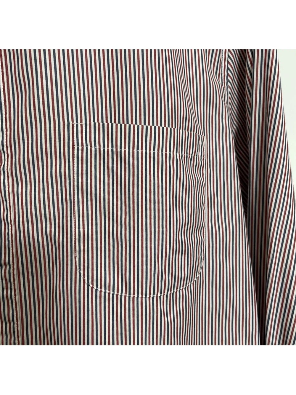 J.Crew Shirt Men's 2-Ply 100% Cotton Red White Blue Striped Long Sleeve Shirt M